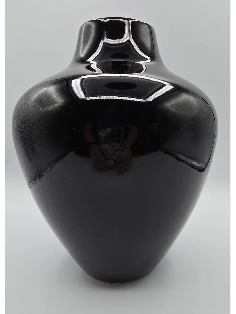 Vintage 1980s Mikasa Japan Black Ceramic Vase Modernist Postmodern 9.5